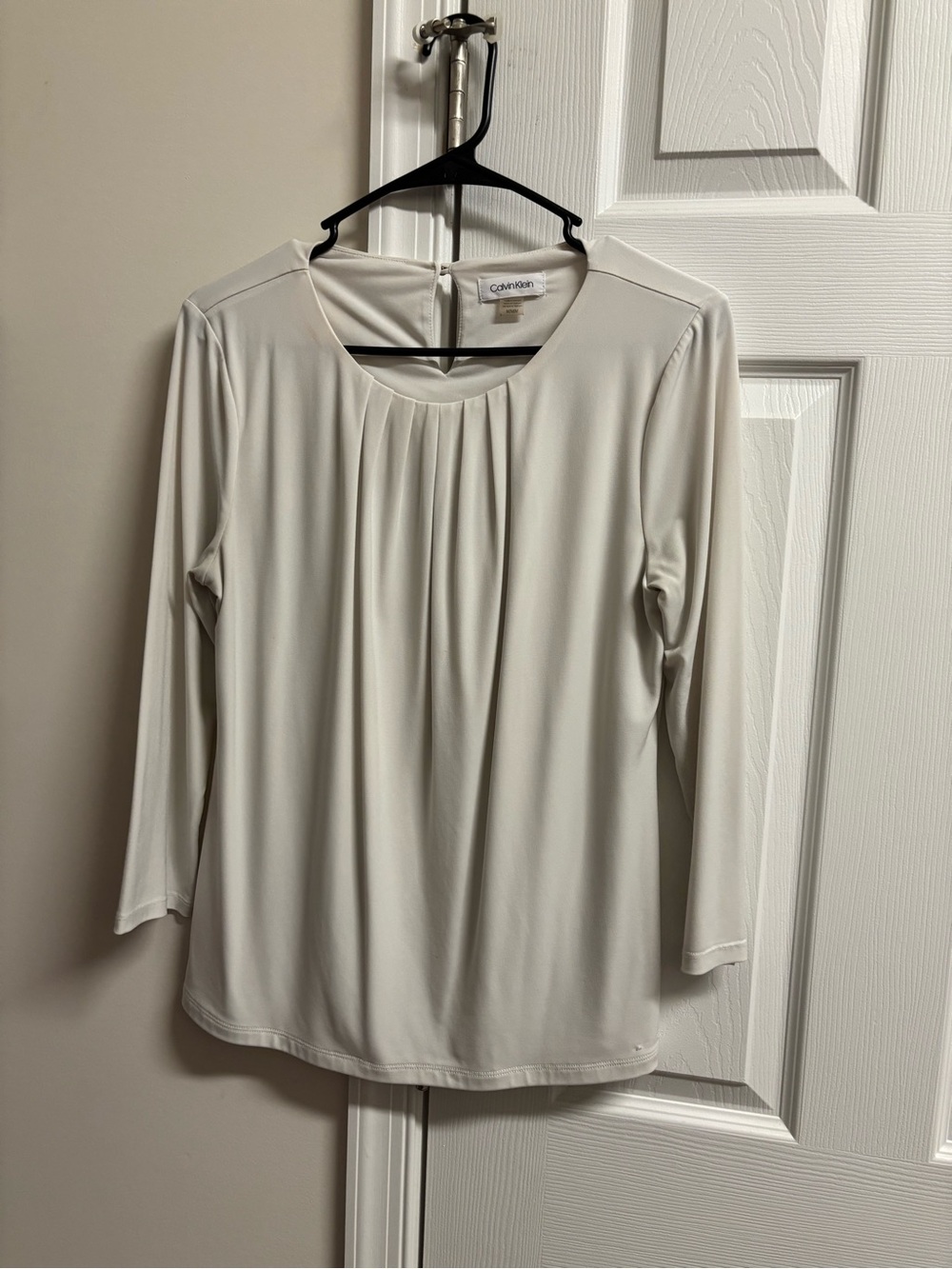 Calvin Klein Ivory Long-Sleeve Pleated Front Women's Top